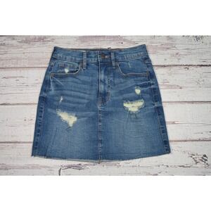 Aeropostale High Rise Distressed Raw Hem Denim Skirt Size 2 Pre-Owned‎